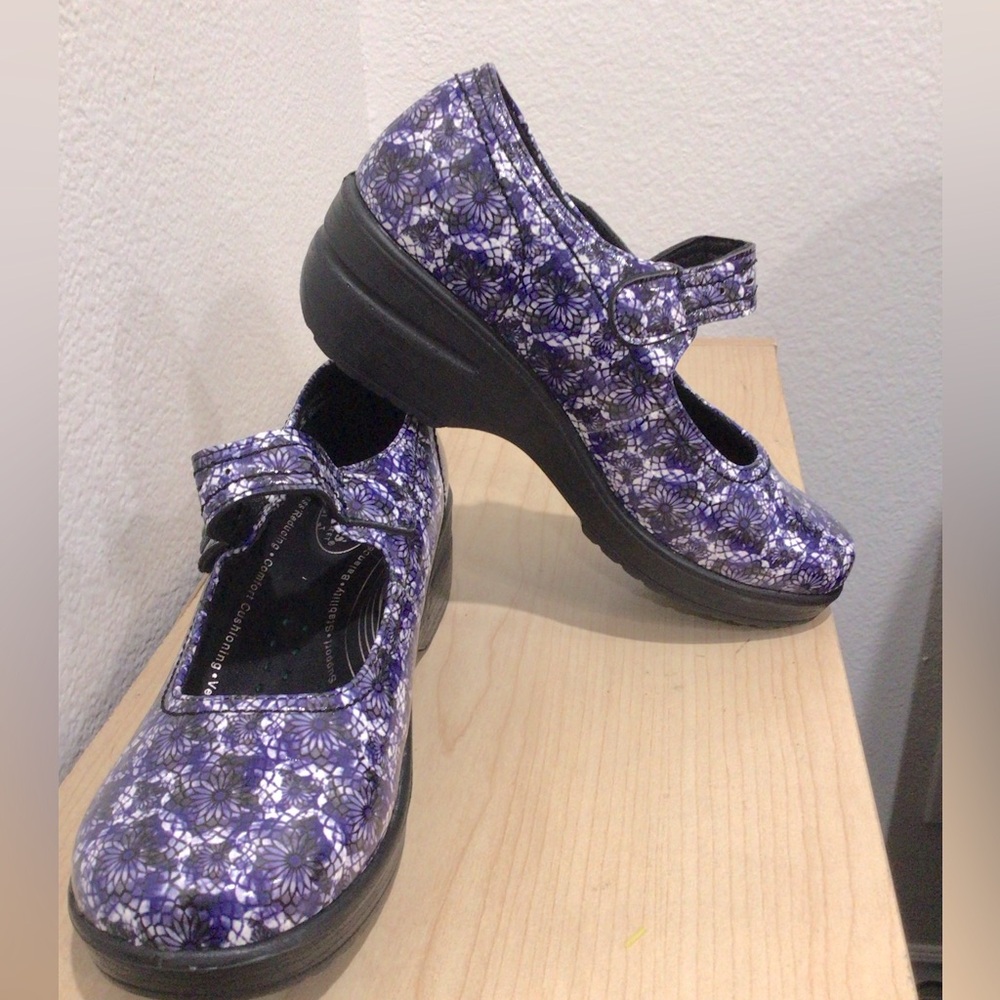 Easy Works Purple Floral Mary Jane Slip Resistant Clogs Shoes